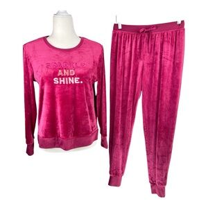 Kate Spade Pink Velour Sparkle & Shine Top/Bottom Jogger Pajama Set Size…